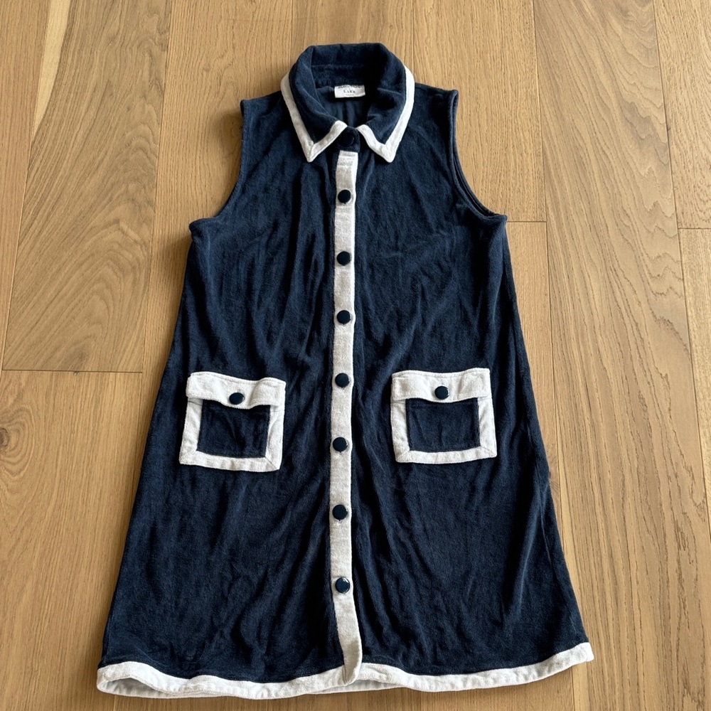 Sleeveless Navy and White Button-Down Pajama Dress